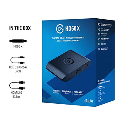 Elgato HD60 X - Stream and Record in 1080p60 HDR10 or 4K30 with Ultra-low Latency on PS5|Pro, PS4|Pro, Xbox Series X/S, Xbox One X|S, Nintendo Switch 2, in OBS and More, Works with PC and Mac