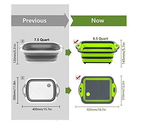 YZWDTGS Collapsible Cutting Board with Colander, Foldable Multi-function Kitchen Plastic Silicone Dish Tub, Fruits Vegetables Wash and Drain Sink Storage Basket (Green)
