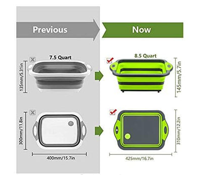 YZWDTGS Collapsible Cutting Board with Colander, Foldable Multi-function Kitchen Plastic Silicone Dish Tub, Fruits Vegetables Wash and Drain Sink Storage Basket (Green)