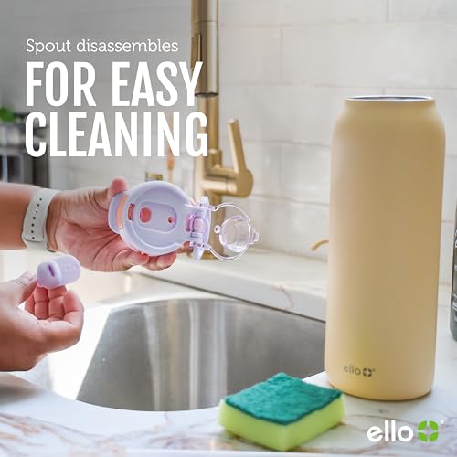 Ello Pop & Fill 22oz Stainless Steel Water Bottle with Quick Fill Technology, Double Walled and Vacuum Insulated Metal, Leak Proof Locking Lid, Sip and Chug, Reusable, BPA Free, Coastal Sunrise