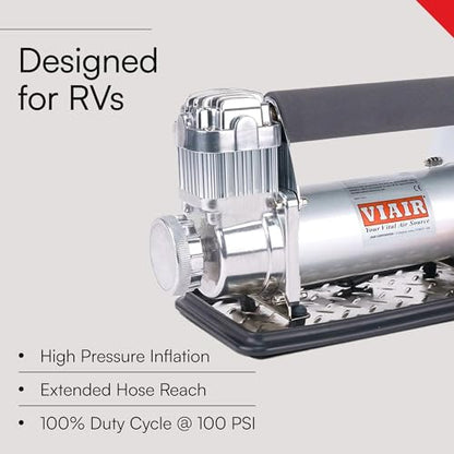 VIAIR 450P-RV Automatic Portable Air Compressor Kit - 150 PSI for RV, Truck, Jeep and SUV Tires - RV Accessories with 1.80 CFM, Silver