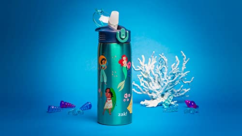 Zak Designs Disney Princess Water Bottle for Travel and At Home, 19 oz Vacuum Insulated Stainless Steel with Locking Spout Cover, Built-In Carrying Loop, Leak-Proof Design (Disney Princess)