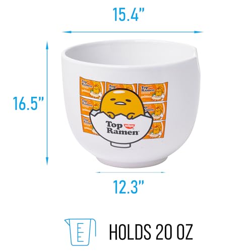 Silver Buffalo Sanrio Gudetama Lazy Egg Nissin Top Ramen Ceramic Ramen Bowl with Chopsticks | Microwave Safe Noodle Bowl, 20 Oz | Cute Gudetama Design | Perfect for Ramen & More
