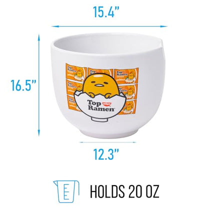 Silver Buffalo Sanrio Gudetama Lazy Egg Nissin Top Ramen Ceramic Ramen Bowl with Chopsticks | Microwave Safe Noodle Bowl, 20 Oz | Cute Gudetama Design | Perfect for Ramen & More