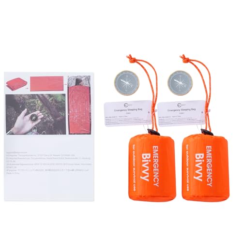 Esky Emergency Sleeping Bag, 2 Pack Survival Bag Portable Thermal Bivy Sack, Waterproof Lightweight Emergency Blanket Survival Gear with Compass for Camping Hiking Outdoor Adventure