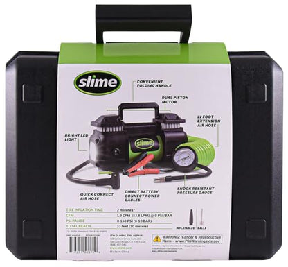 Slime 40026 Tire Inflator, Portable Car, SUV, 4x4 Air Compressor, Heavy Duty, 2x Pro Power, Heavy Duty, with Analog 150 psi Dial Gauge