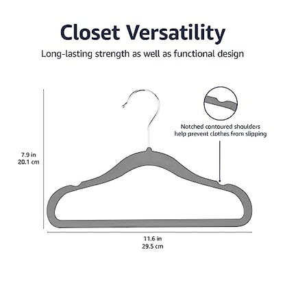 Amazon Basics Kids Velvet, Non-Slip Clothes Hangers (baby/toddler), 11.6 inches (for baby clothes), Pack of 30, Gray