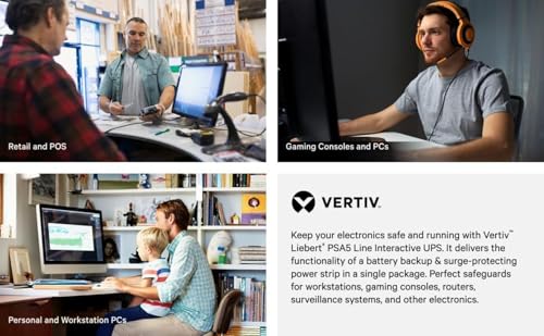 Vertiv Liebert PSA5 UPS - 1500VA 900W 120V Line Interactive AVR Tower UPS, 10 outlets, 2 USB Charging Ports, Battery Backup w/ Surge Protection, 3 year warranty, Energy Star Certified(PSA5-1500MT120)