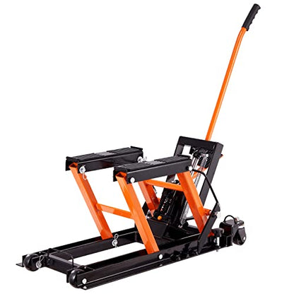VEVOR Hydraulic Motorcycle Lift Jack 1500 LBS Capacity ATV Scissor Lift Jack Portable Motorcycle Lift Table with 4 Wheels Hydraulic Foot-Operated Hoist Stand for Motorcycle ATV UTV Powersports
