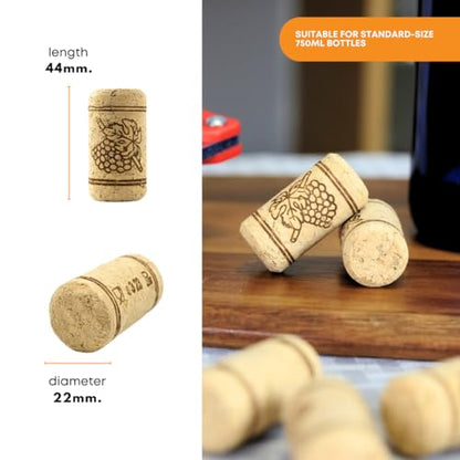 FastRack Bag of 100, #8 Straight Wine Corks for Wine Bottles | 1.73" x 0.87" (44 mm x 22 mm) Beige | Bottle Stoppers | Replacement Corks for Bottles – Reliable Fit and Consistent Seal