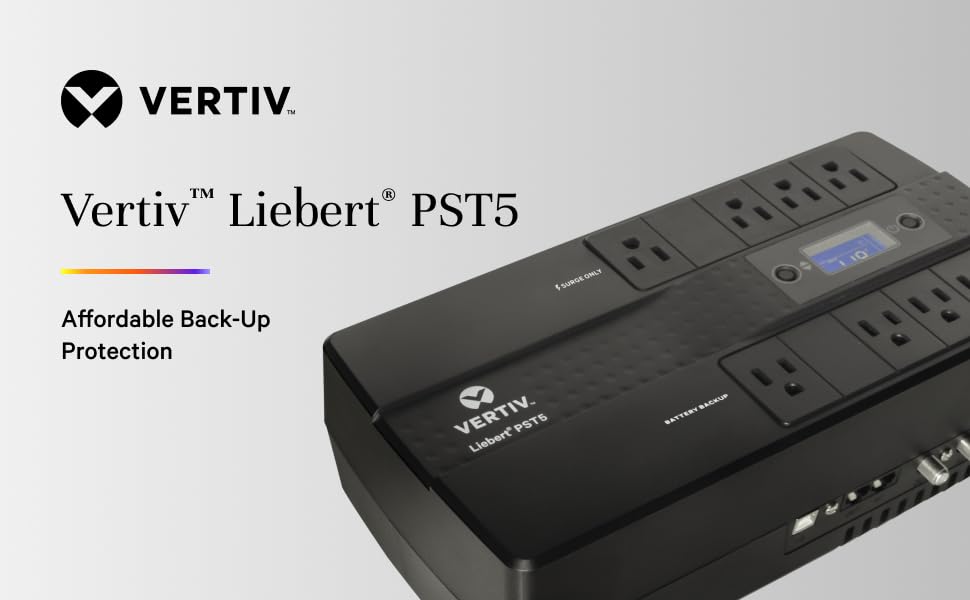Vertiv Liebert PST5 UPS - 850VA/500W 120V Standby Power, 8 Outlets, Battery Backup with Surge Protection, LCD Screen, Energy Star Certified, 3 Year Warranty, Free Shutdown Software (PST5-850MT120)