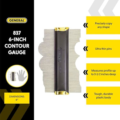 General Tools Contour Gauge 837 - 6" Angle Finder Tool for Home Improvement - Gadgets for Men