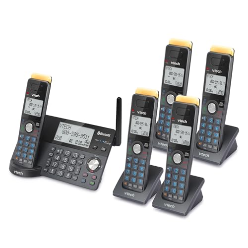 VTech IS8128-51 Super Long Range 5-Handset DECT 6.0 Cordless Phone for Home with Answering Machine, 2300 ft Range, Call Blocking, Bluetooth Connect to Cell, Intercom