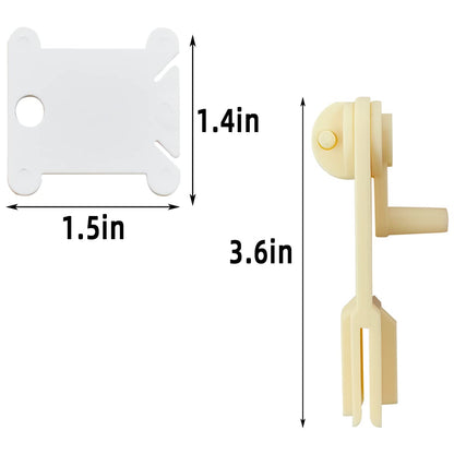 120 Pcs Plastic Floss Bobbins with 1 Pcs Bobbin Winder for Cross Stitch Cotton Thread Craft DIY Sewing Storage Thread Organizer Holder Embroidery DIY Cards (White)