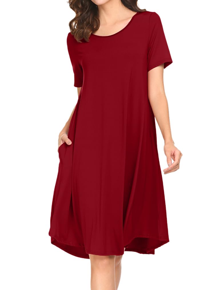 Womens Casual Loose Fit Maternity Asymmetrical T-Shirt Midi Dress L Wine Red