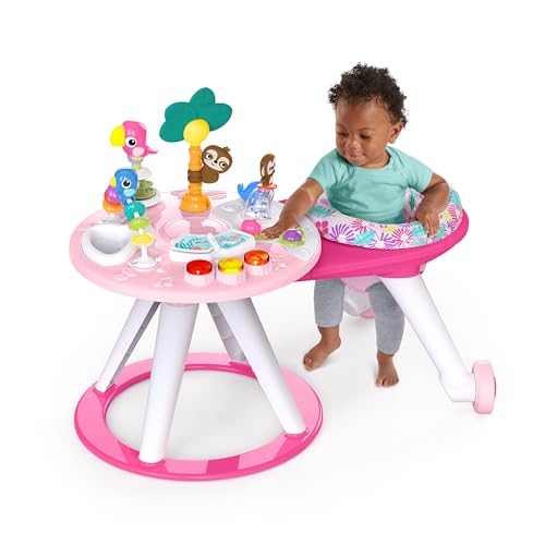 Bright Starts Around We Go 2-in-1 Baby Walker, Discovery Activity Center and Table, Tropic Coral, Ages 6 Months+
