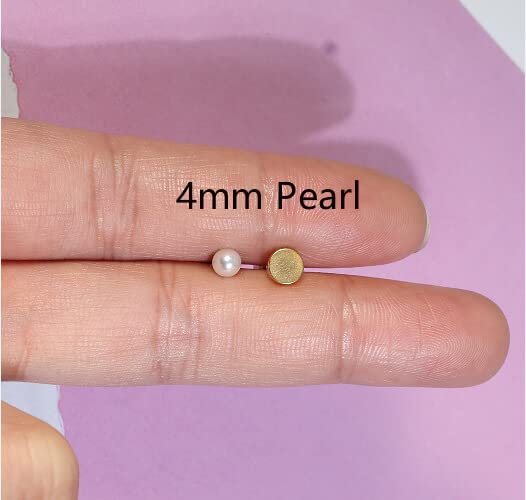 Tiny Pearl Screw Back Stud Earrings for Women,Safety Flatback Pearl Cartilage Helix Earrings 316L Surgical Stainess Steel Jewelry Gift For Toddlers Hypoallergenic(4mm Pearl, Gold)