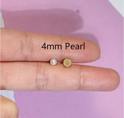 Tiny Pearl Screw Back Stud Earrings for Women,Safety Flatback Pearl Cartilage Helix Earrings 316L Surgical Stainess Steel Jewelry Gift For Toddlers Hypoallergenic(4mm Pearl, Gold)