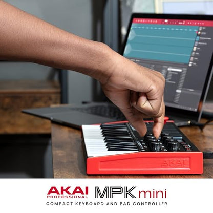 Akai Professional MPK Mini MK3 - 25 Key USB MIDI Keyboard Controller With 8 Backlit Drum Pads, 8 Knobs, Music Production Software and Native Instruments Sound Package (NKS Integration)