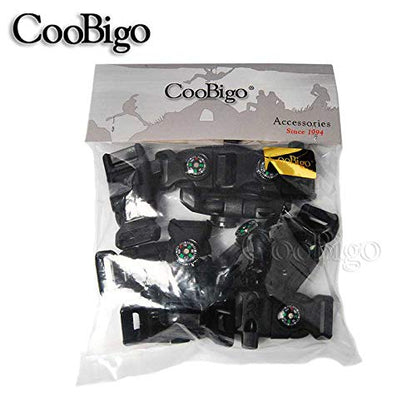 10pcs Pack Black 5/8" Compass Flint Scraper Fire Starter Whistle Buckle Plastic Paracord Bracelet Outdoor Camping Emergency Survival Travel Kits #FLC158-FWC(Black)