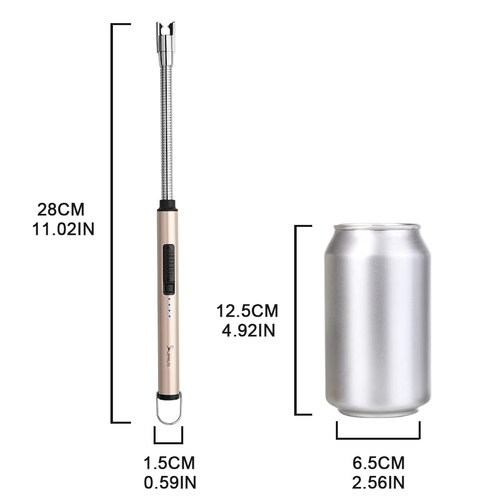 SUPRUS Electric Candle Lighter USB Type C Rechargeable Lighter Steel Shell & Hanging Hook with 360° Flexible Neck(Gold)