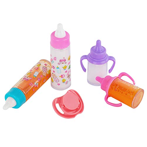 fash n kolor®, My Sweet Baby Disappearing Doll Feeding Set, Baby Care 6 Piece Doll Feeding Set for Toy Stroller | 2 Milk & Juice Bottles with 2 Toy Pacifier for Baby Dolls