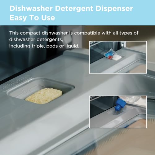 COMFEE' Portable Mini Dishwasher Countertop with 5L Built-in Water Tank for Apartments& RVs, No Hookup Needed, 6 Programs, 360° Dual Spray, 162℉ High-Temp& Air-Dry Function