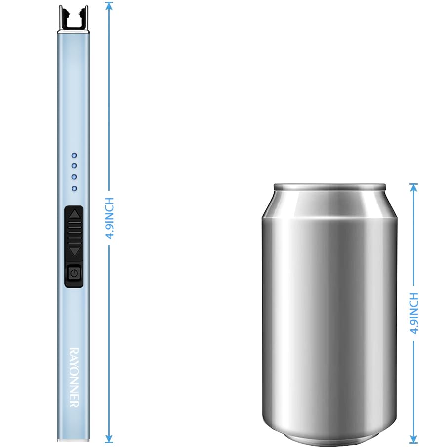 RAYONNER Electric Candle Lighter Rechargeable Lighters Plasma Arc Windproof & Flameless USB Rechargeable with Safety Switch (1Pack, Sierra Blue)