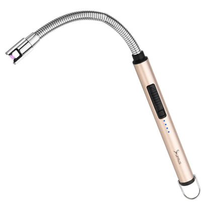 SUPRUS Electric Candle Lighter USB Type C Rechargeable Lighter Steel Shell & Hanging Hook with 360° Flexible Neck(Gold)