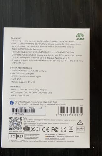 WAVLINK HDMI Splitter Extended Display for Dual Monitor, USB A or USB-C to Dual HDMI Adapter, Multi-Monitor Display 3 Separate Screens for Windows and macOS,4K30Hz,1080p@60Hz