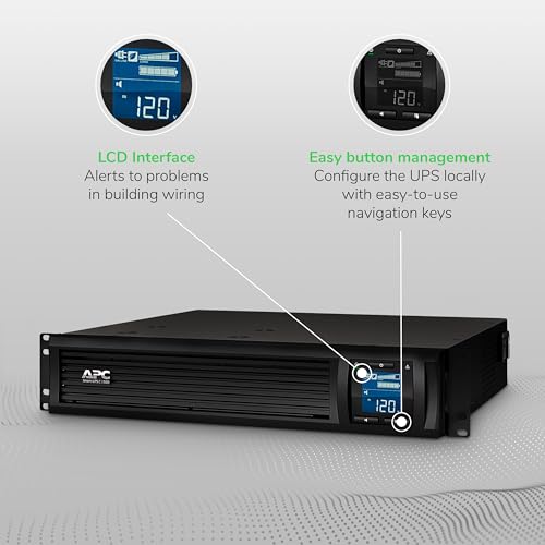 APC 1500VA Smart UPS with SmartConnect, SMC1500-2UC Rack Mount UPS Battery Backup, Sinewave, AVR, 120V, Line Interactive Uninterruptible Power Supply