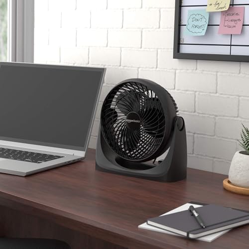 Amazon Basics Air Circulator Fan, Desk Fan for Bedroom, Home and Office, With 90-Degree Tilt Head, 3 Speed Settings, Lightweight (3 LBS), 35 Watts, Black, 11.1"W x 6.3"D x 10.9"H
