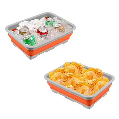 Set of 2 Multipurpose Wash Bins – 10-Liter Basins for Travel or Cleaning – Collapsible Bucket Camping Accessories by Wakeman (Orange)