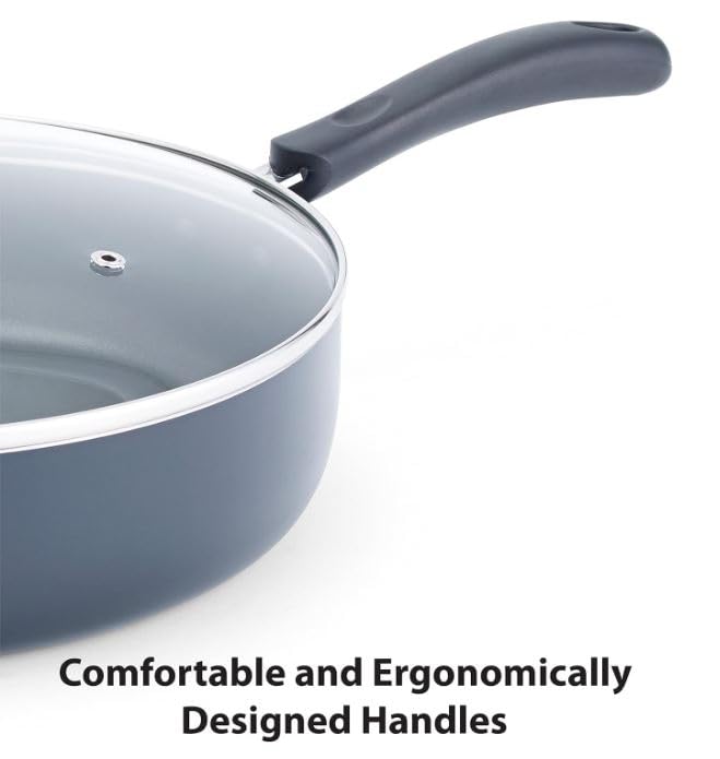 T-fal Specialty Nonstick Saute Pan with Glass Lid 5 Quart, Oven Broiler Safe 350F, Cookware, Deep Frying Pan with Handle, Skillet, Kitchen, Pots and Pans, Dishwasher Safe, Black