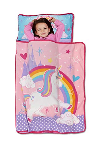 Baby Boom Funhouse Unicorn Kids Nap Mat Set – Includes Pillow and Fleece Blanket – Great for Girls Napping during Daycare or Preschool - Fits Toddlers, Pink