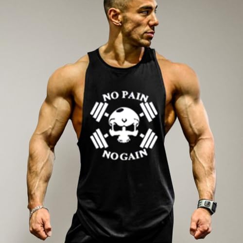GZXISI Mens Skull Print Stringer Bodybuilding Gym Tank Tops Sleeveless Workout Shirt Fitness Vest (#2 Black, X-Large)
