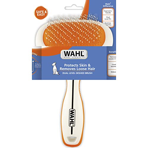 Wahl Premium Patented Dual Level Sensitive Skin Pet Slicker – Ergonomic handle makes Deshedding, Grooming and Brushing Comfortable for you and your Dog or Cat - 858500