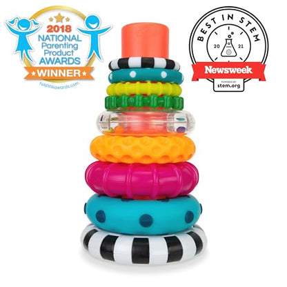 Sassy Stacks of Circles Stacking Ring STEM Learning Toy, Age 6+ Months, Multi, 9 Piece Set