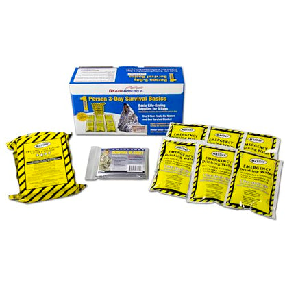 Ready America The Survival Box, 1-Person, 3-Day Emergency Kit Includes 5 Year Emergency Food, Water, Emergency Blanket Portable Disaster Preparedness Go-Bag for Earthquake, Fire, Flood, Hurricane