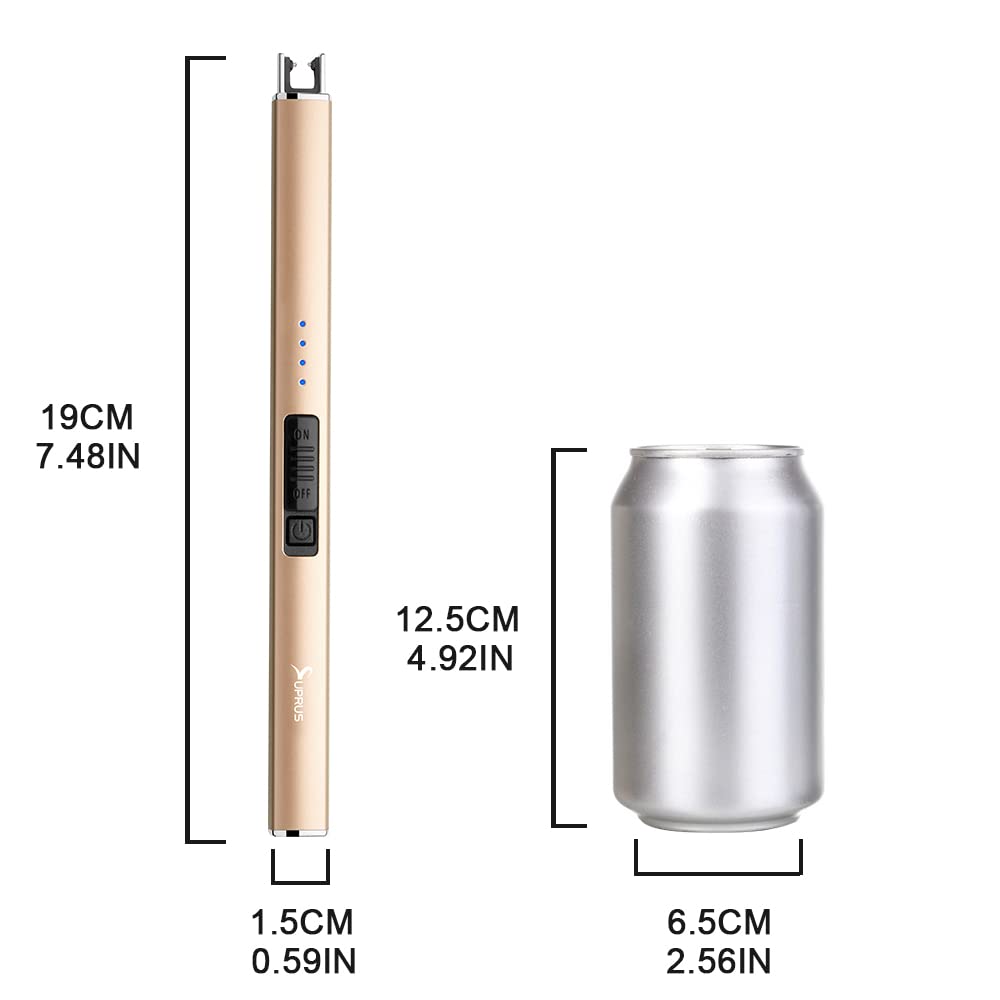 SUPRUS Electric Lighter Arc Windproof Flameless USB Rechargeable Lighter with Safety Lock for Candle BBQ Camping (Champagne Gold)