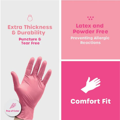 Comfy Package [100 Count] Pink Nitrile Disposable Gloves - | Latex Free and Rubber Free | Non-Sterile Powder Free Gloves - Large