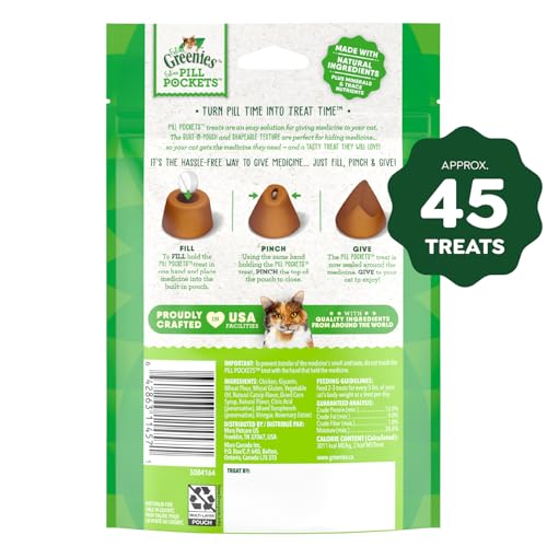 Greenies Feline Pill Pockets for Cats Natural Soft Cat Treats, Catnip Flavor, 1.6 oz. Pouch (45 Treats)