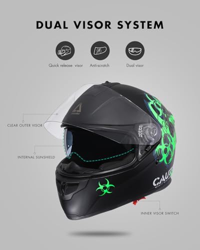 TRIANGLE Full Face Motorcycle Helmet Dual Visor Helmets for Adult Men and Women with Smoked Sunshield DOT Approved