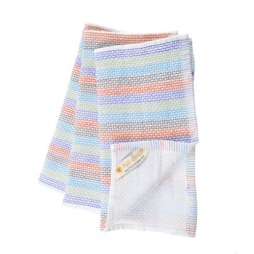 Full Circle Tidy 100% Organic Cotton Dish Cloths, Set of 3, Multicolored
