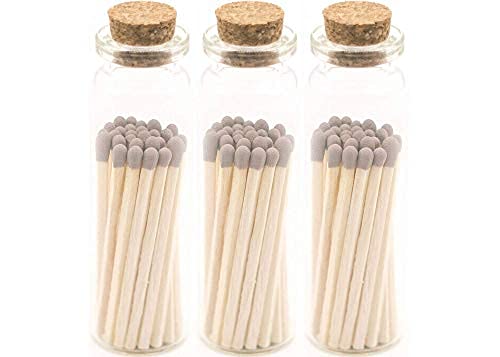 River Birch Decorative Matches in a Bottle with Striker - Cute & Colored Matches - 3 Bottles, Gray Tip, 60 Matches