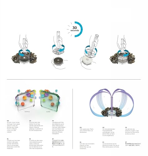 biOrb Classic 15 Acrylic 4-Gallon Aquarium with White LED Lights Modern Compact Tank for Tabletop or Desktop Display, Black-Trimmed Tank