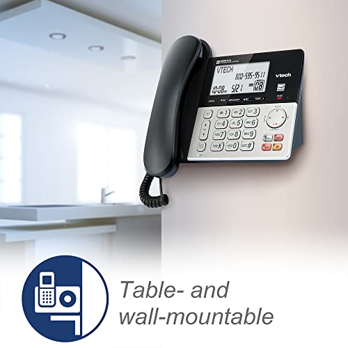 VTech VG208 DECT 6.0 Corded/Cordless Phone for Home with Answering Machine, Call Blocking, Caller ID, Large Backlit Display, Duplex Speakerphone, Intercom, Line-Power(Silver/Black)