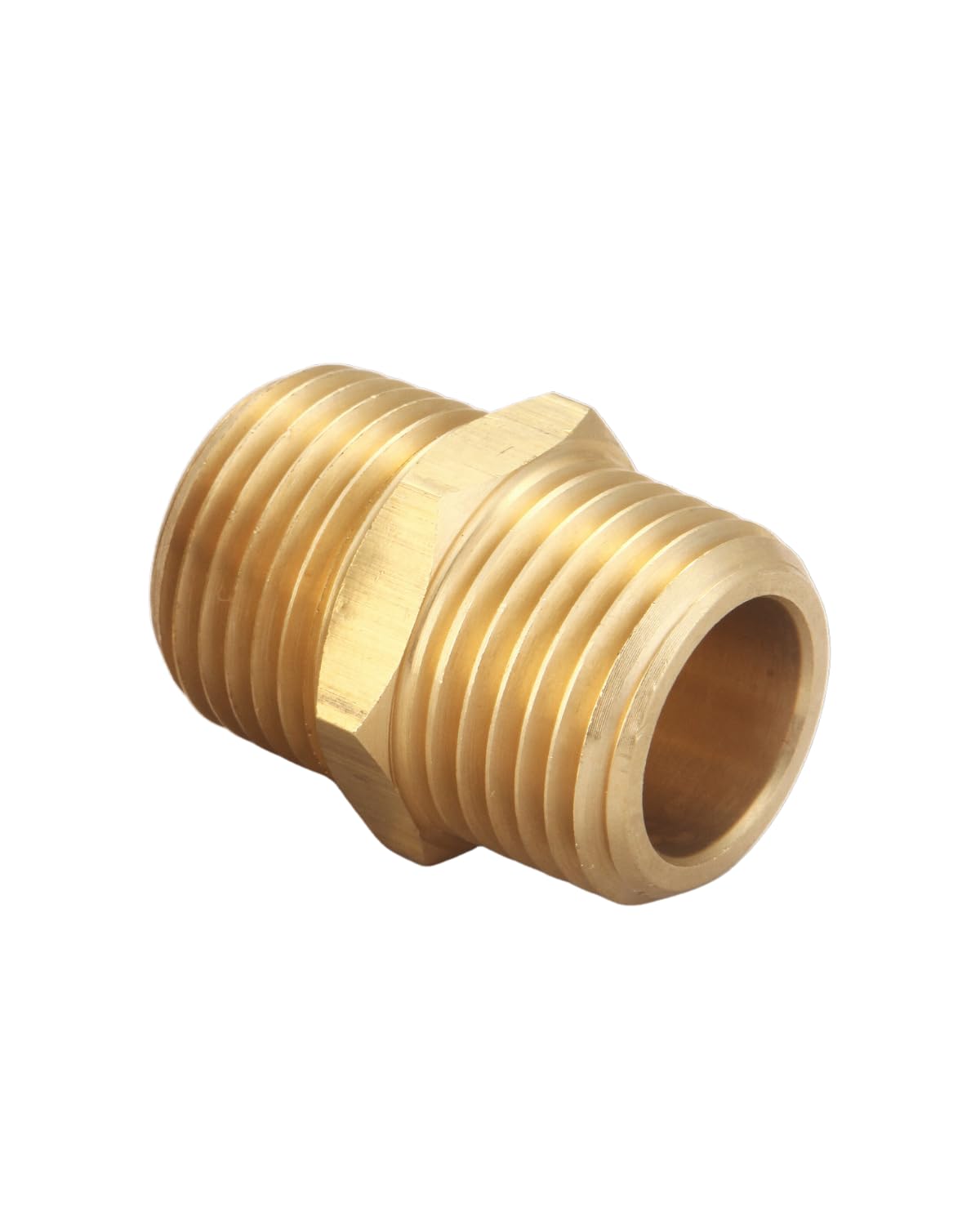 T TANYA HARDWARE 1/2 inch x 1/2 inch NPT Brass Hex Nipple Male Pipe Adapter, Thread 0.75" OD to 0.75" OD (2 Piece)
