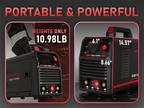 YESWELDER 135Amp MIG Welder,110V Flux Core Welder Flux Core MIG/Lift TIG/Stick 3-in-1 Large LED Digital Display Welding Machine IGBT Inverter Welder FLUX-135PRO