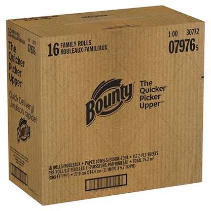 Bounty Paper Towels Quick Size, White, 16 Family Rolls = 40 Regular Rolls